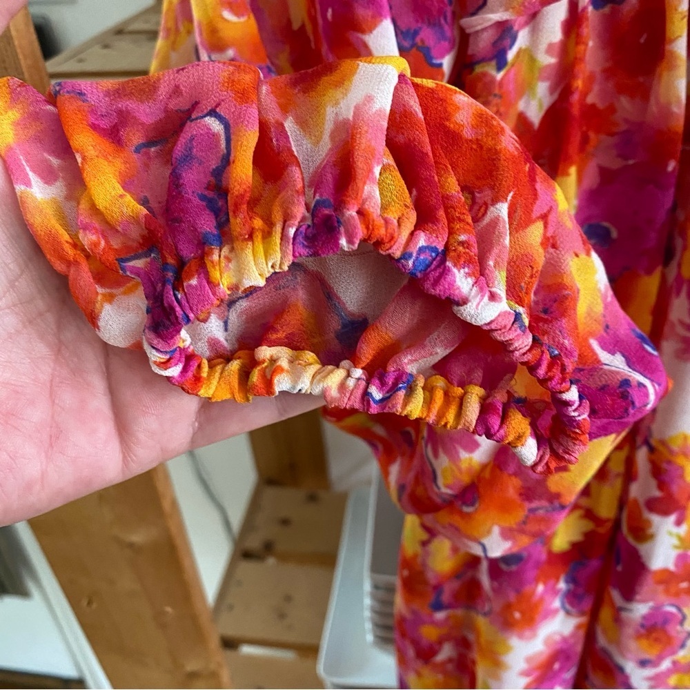 Misa Pink Orange Yellow Floral Chiffon Dress Romper XS - Picture 9 of 16